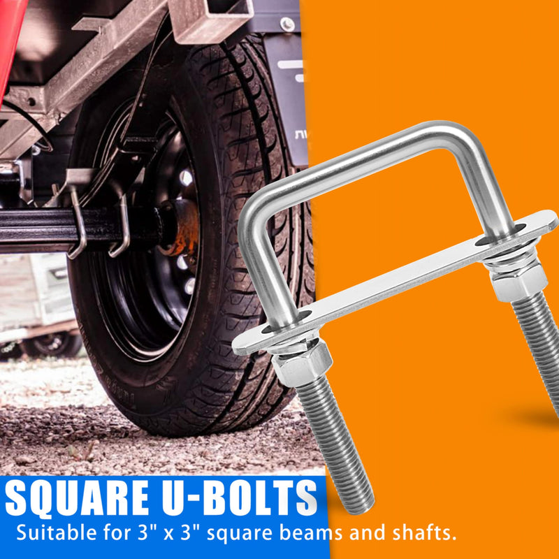 2 Sets Heavy Duty Square u Bolts M12 Thread Size,304 Stainless Steel u-Bolts 3-1/16" W x 4-1/2" L,with Nuts,Bolt Plate and washers (2, M12 x 3-1/16" W x 4-1/2" L) 2