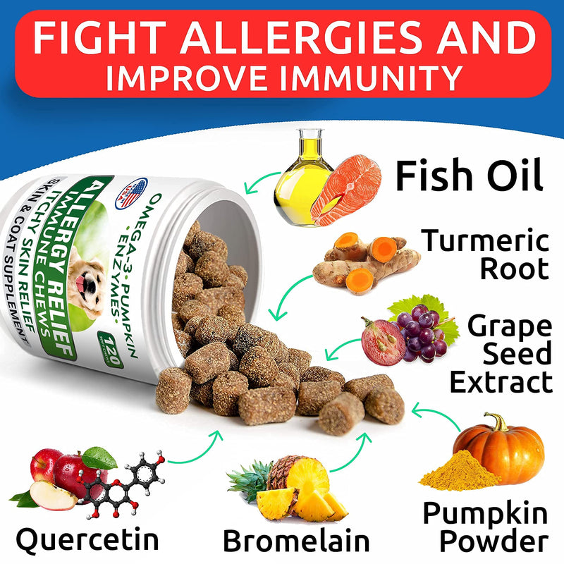 Allergy Relief Dog Treats + Glucosamine Dog Treats Bundle - Omega 3 + Pumpkin + Enzymes for Itchy Skin Relief + Joint Pain Relief and Hip Support Supplement w/ Chondroitin, MSM, Omega-3 - Made in USA