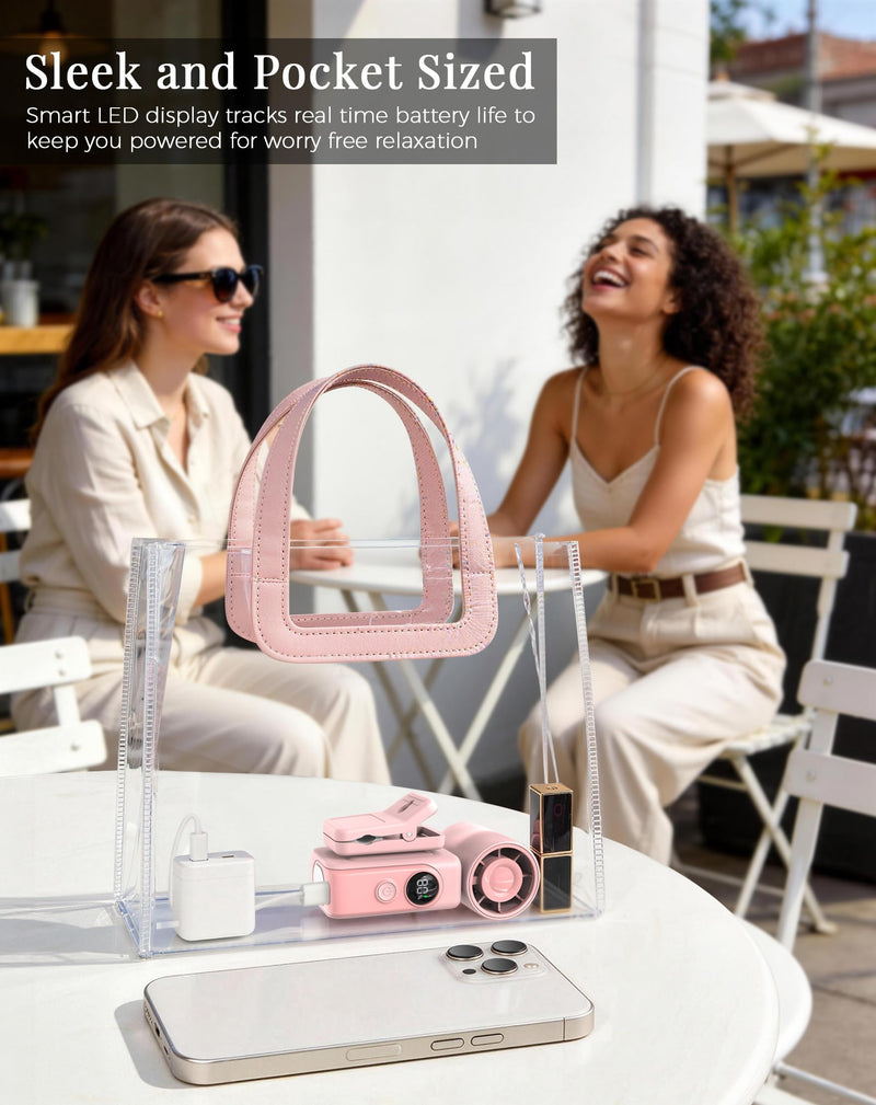 Hotsales Clip-On Portable Fan, 13500 RPM Rechargeable Handheld Mini Fan with LED Display, 360° Rotating Detachable Clip, Stroller Fan for Baby, Compact Travel Essentials/Lash, Summer Gifts for Women Girl Pink