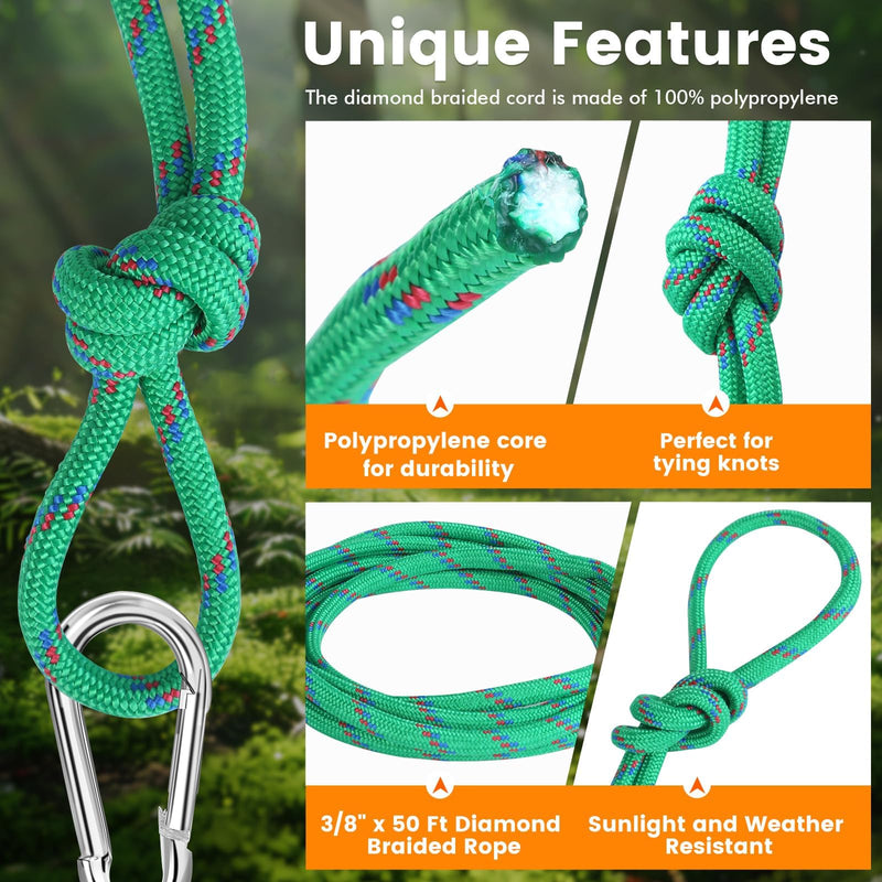 MaxxHaul 50227 3/8" x 50 Ft Diamond Braided Rope Extra Strength-Sunlight and Weather Resistant, Multicolor 3/8" x 50' One Pack