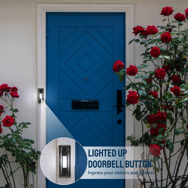 Dreyoo Metal Doorbell Push Button, Heavy Duty Metal Door Bell Wired Button LED Lighted Wall Mounted Door Bell Push Buttons for Home Universal Garage Door Opener Switch (Black) Black