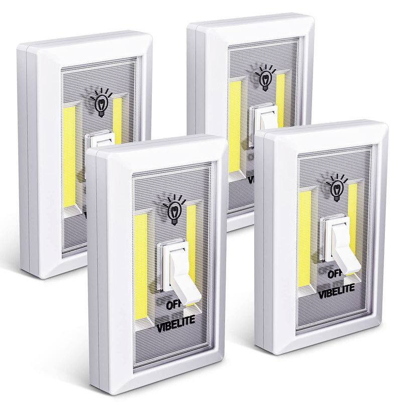 VIBELITE Closet Light, Battery Operated Switch Light, Tap Light, Touch, Push Night Lights, Wall Wireless Mount Under Cabinet, Shelf, Shed, Kitchen, Garage, Attic, RV, Lighting Installations (4-Pack) Battery Excluded White