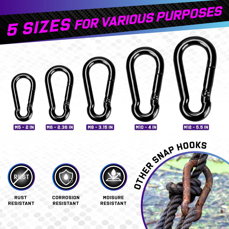Spring Snap Hooks, Carabiner Clip, Heavy Duty Rope Connector, Quick Link Carabiners Spring Snap Hooks for Indoor & Outdoor, Camping, Climbing, Fishing, Hiking 2Pcs 5.5In