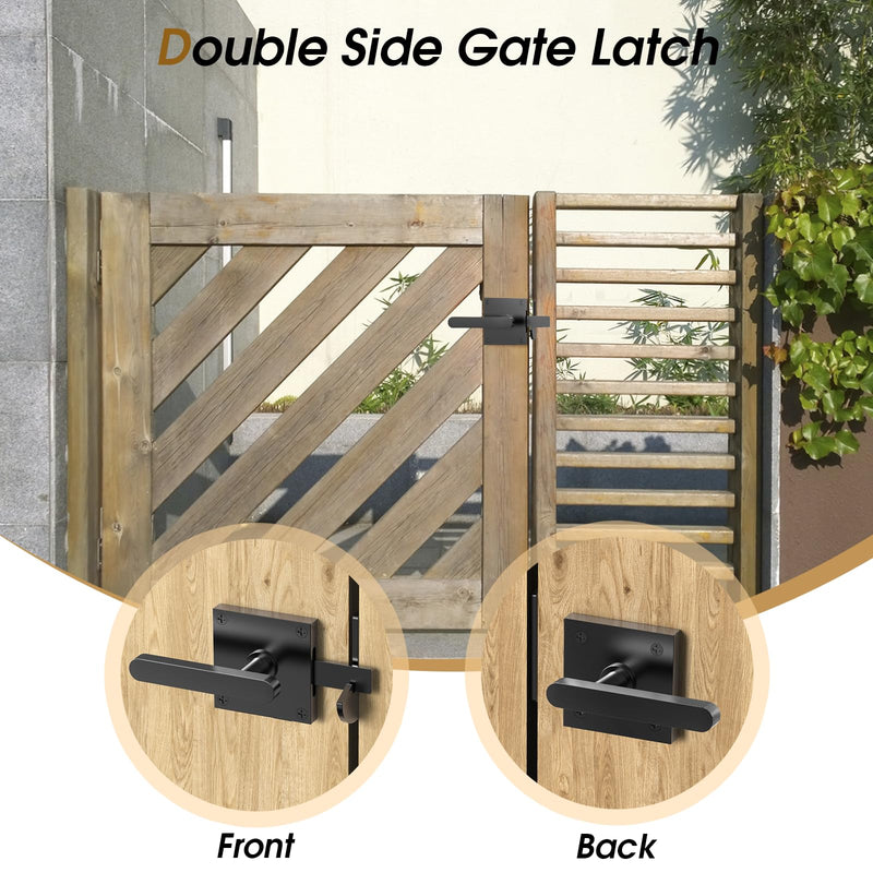 Double Side Gate Latch, Heavy Duty Gate Latch for Wooden Fence, Black Fence Gate Latch with Handles, Left Inswing Gate Latch for Wooden Gates, Vinyl Gate, Backyard, Garden GL01
