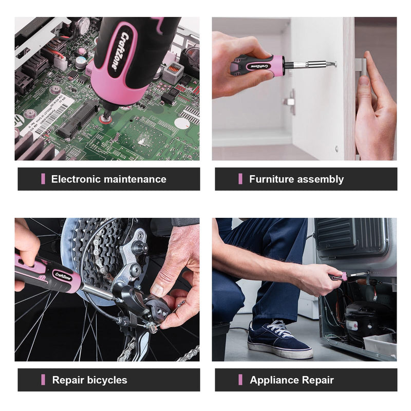 Rechargeable Cordless Electric Screwdriver Set, 28‑Piece Bit Pink