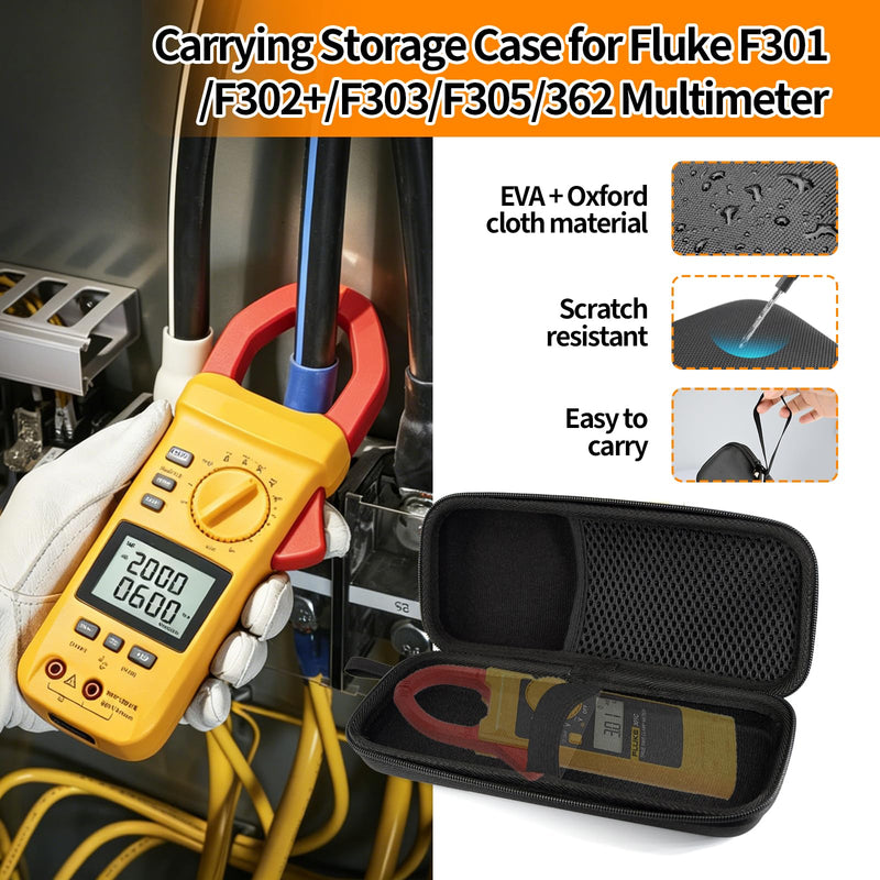 EVA Hard Shell Storage Bag Carrying Case for Fluke F301/F302+/F303/F305/362 Multimeter Testers Case Bag (Black) Black