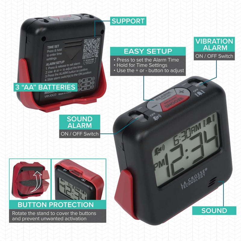 La Crosse Technology 617-147 Buzz Digital Alarm Clock with Vibration and Loud Sound