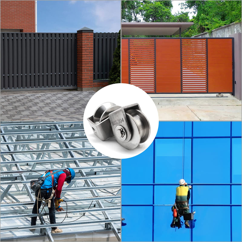 2PCS V Type Pulley Roller 304 Stainless Steel Pulley Block Duplex Bearing Super Silent Heavy Duty Grooved Wheel, Loading 500lb for Material Handling and Moving, Gym Wire Rope Rail Sliding Gate