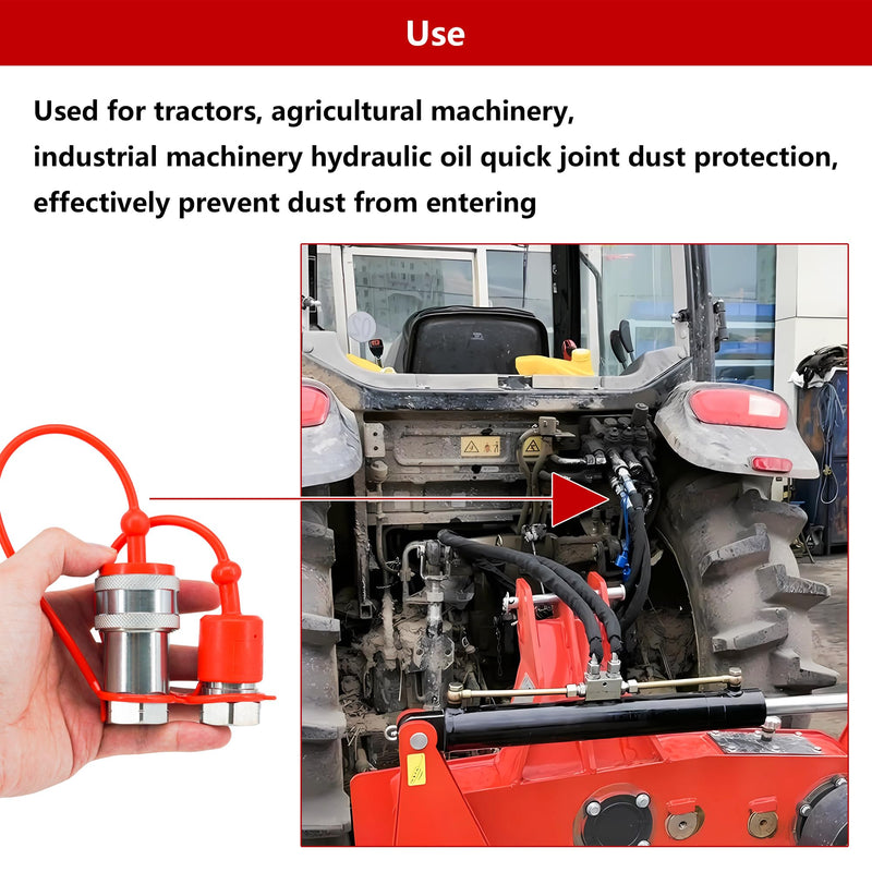 2sets 1/2 ISO A Hydraulic Coupler Male Dust Cap and Female Plug Cover,ISO A Pioneer Style Hydraulic Quick Disconnects Port Plug Cover Fittings,Red Cap with Retaining Ring Keeps Cap Connected to Hose Red 2