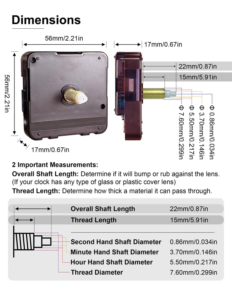 Clock Parts Quartz Movement Replacement 15mm/5.91in Thread Length (Thick Shaft, 3 Set, 227S) Sweep Second Silent Mechanism Battery Powered Push-Fit Watch Motor Watchmaker Tools Machine Craft Kit Thick Shaft (3 Set)