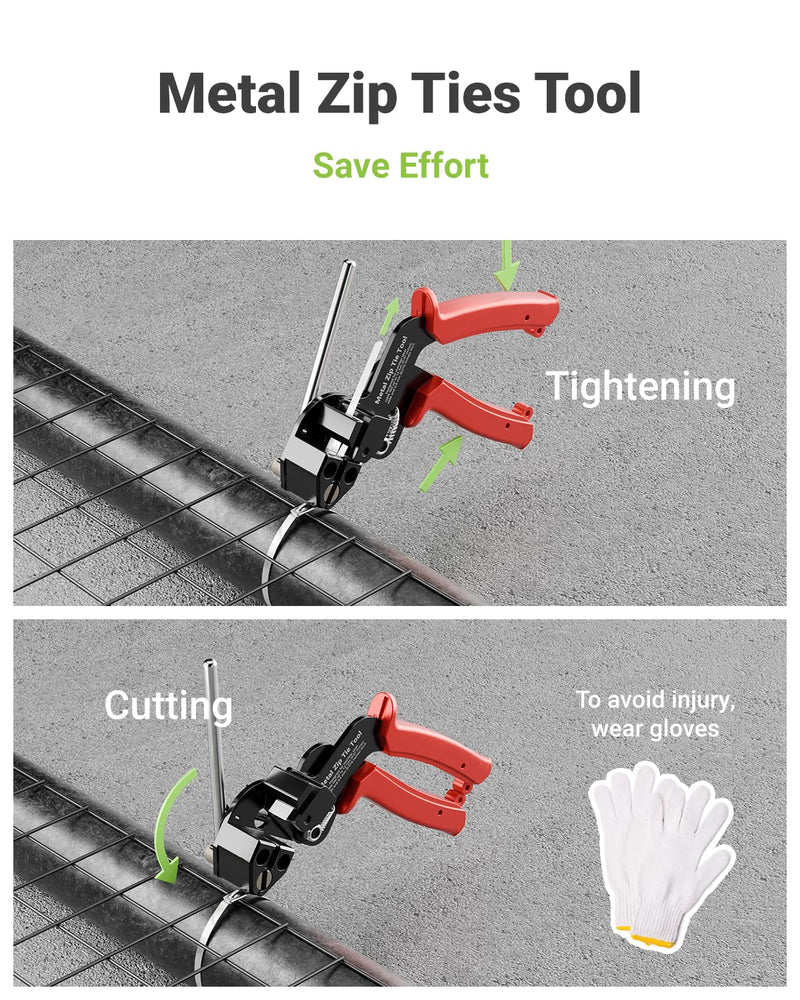 Metal Zip Tie Tool, Heavy Duty Zip Tie Cutter, Fasten and Cut Stainless Steel Cable Ties, for Outdoor Chain Link Fence Ties, Exhaust Pipe and Cables Red