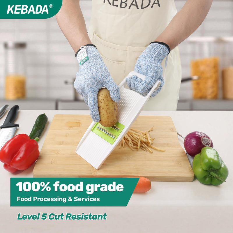 Kebada Cut Resistant Gloves, 100% Food Grade Cutting Gloves, ANSI A4 Level 5 Protection Anti Cut, Glass-Free and Steel-Free, Model C4, 6 Pairs, Large 9/Large Blue(6 Pairs)