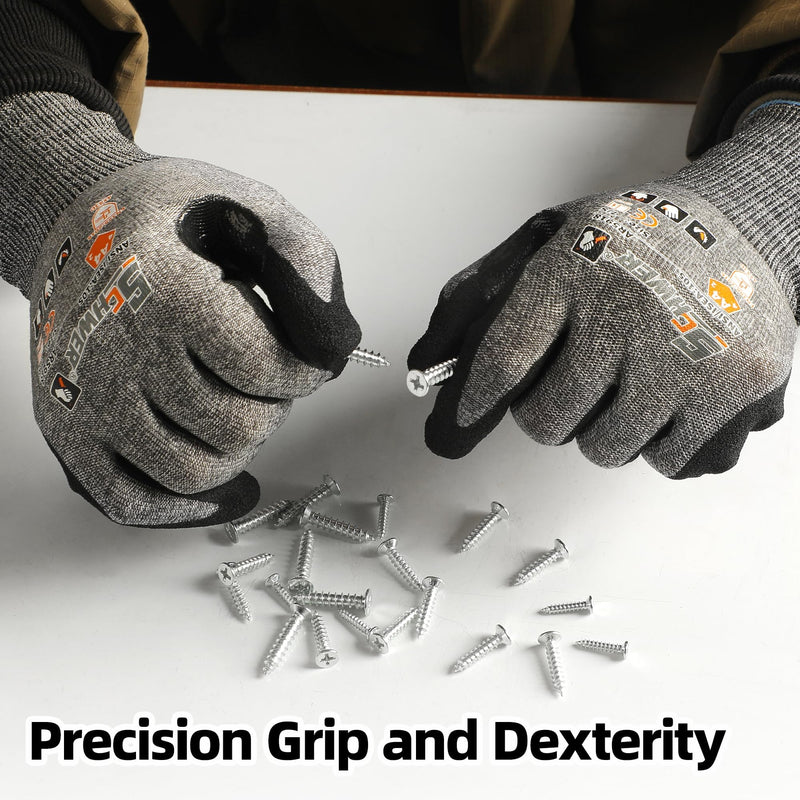 Schwer 6 Pairs ANSI A4 Cut Resistant Work Gloves with Extreme Lightweight & Thin, Sandy Nitrile Touchscreen Safety Working Gloves with Grip, 3D-Comfort Fit, Flexible and Breathable, M, AR5918 Medium Gray
