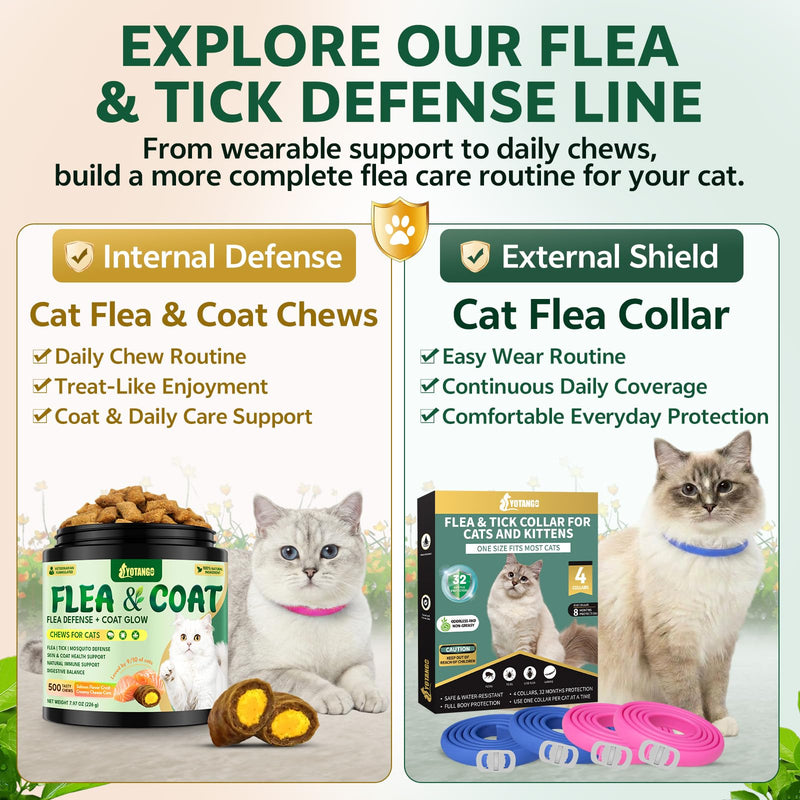 YOTANGO Cat Flea Treatment Crunchy & Creamy Chewables, 500 Chews Natural Flea and Tick Prevention for Cats + Skin and Coat Support, Daily Oral Supplement Chewables for Cats and Kittens (Salmon Flavor)