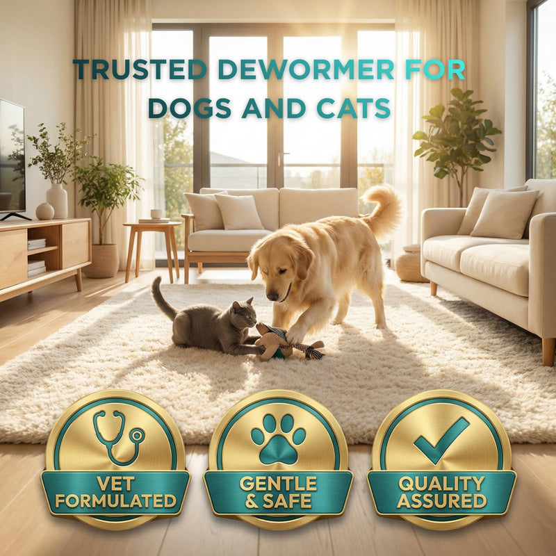 Dewormer Liquid for Cats and Dogs Broad Spectrum,Pyrantel Pamoate and Praziquantel Targets Tapeworm Roundworm and Hookworm Fast Acting Solution for Puppy Kitten Small Medium Large Breeds-3.38 fl oz