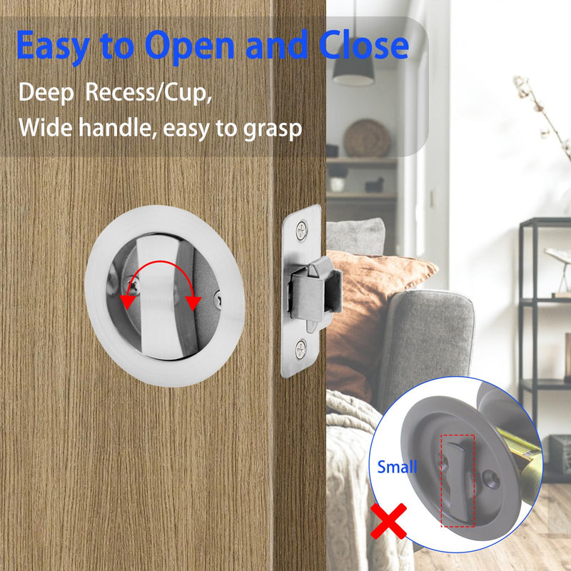 Dontay Pocket Door Passage Latches Lock,Flush Double Sided Rotation,Privacy (Bed/Bath) Latch,Large Lever,Hardware for 1 3/8" to 2 3/16" Sliding Door & Bathroom Doors (Brushed Nickel, Round - 2 Set) Brushed Nickel