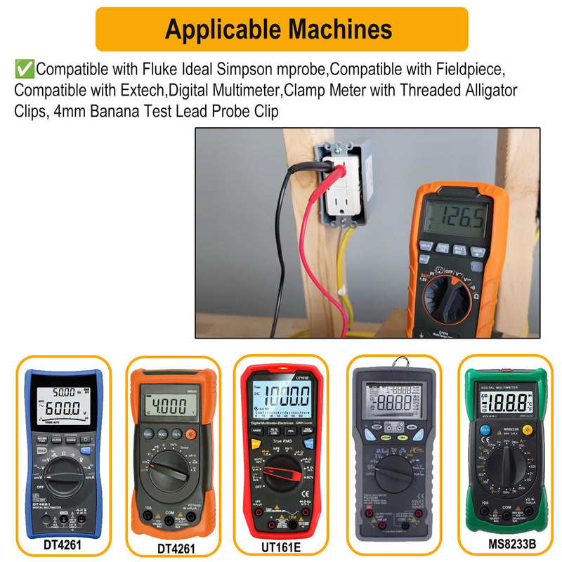 ZIBOO KIT-15 Test Lead Set,Compatible with Fluke Ideal Simpson,Digital Multimeter,Clamp Meter with Threaded Alligator Clips, 4mm Banana Test Lead Probe Clip Suitable Compatible with Klein Tools 69410 ZIBOO KIT-15