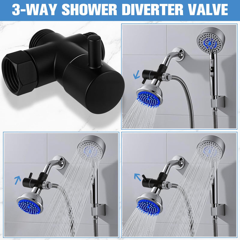 Nuanchu 4 Pack Alloy Shower Arm Diverter Valve for Hand Held Showerhead and Fixed Spray Head, g 1/2 3-way Bathroom Universal Shower System Replacement Part (Matte Black)