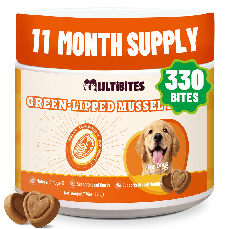 Green-Lipped Mussel Bites for Dogs, Natural Hip & Joint Supplement with MSM, Vitamin E, Omega-3 - Supports Joints Comfort & Promotes Normal Mobility - Large Volume (330 Ct)