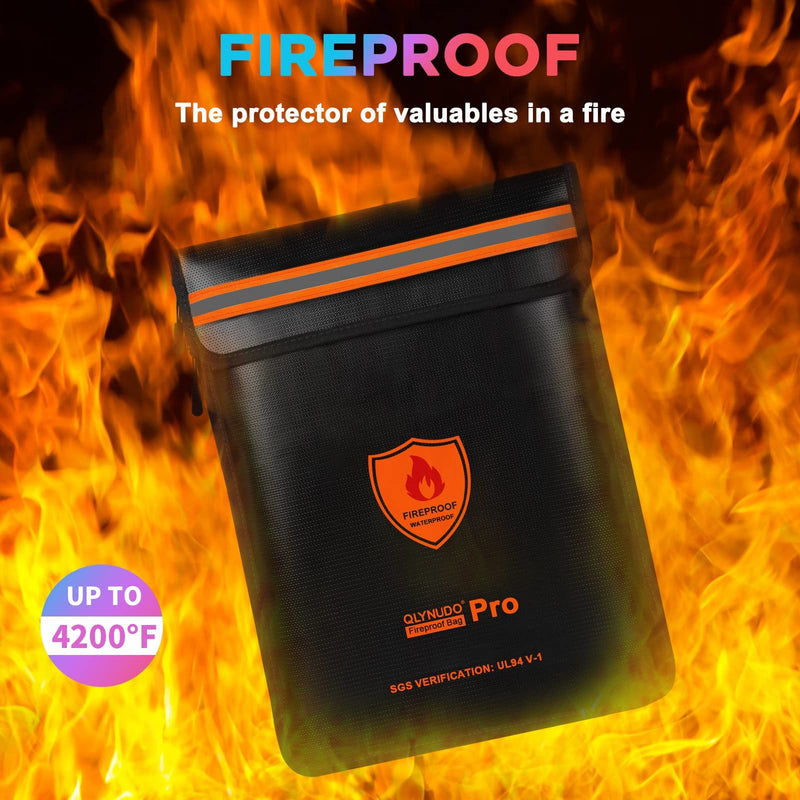 4200℉ Upgraded Fireproof Document Bag, Important Waterproof Document Holder with Thermal Insulation Layer, Legal Size Fireproof Envelope with Zipper/Reflective Strip 4200℉ Legal size upgrade Black