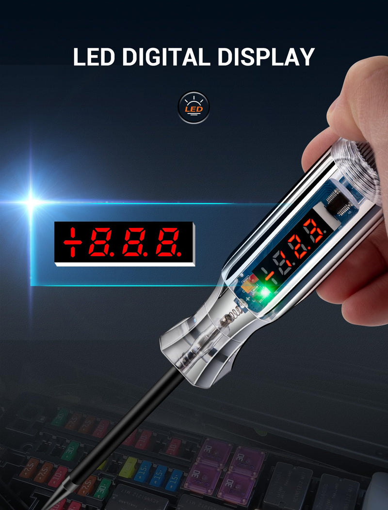 Premium Digital LED Automotive Circuit Tester, DC 2.6V-32V Test Light with Portable PU Extended Spring Wire, Vehicle Circuits Low Voltage Light Tester with Sharp Stainless Probe