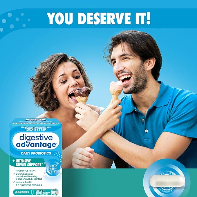 IBS Daily Probiotic Capsules for Digestive Health & Gut Health, Digestive Advantage Probiotics For Men and Women (96 count box) - Digestible Enzymes IBS 96CT - NewNest Australia