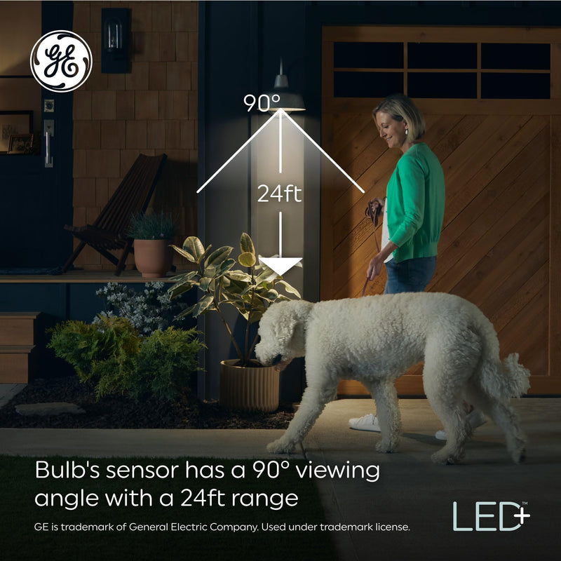 GE LED+ Motion Sensor LED Light Bulbs, 12W, Outdoor Security Lights, A21, Warm White (2 Pack) 2 Bulbs