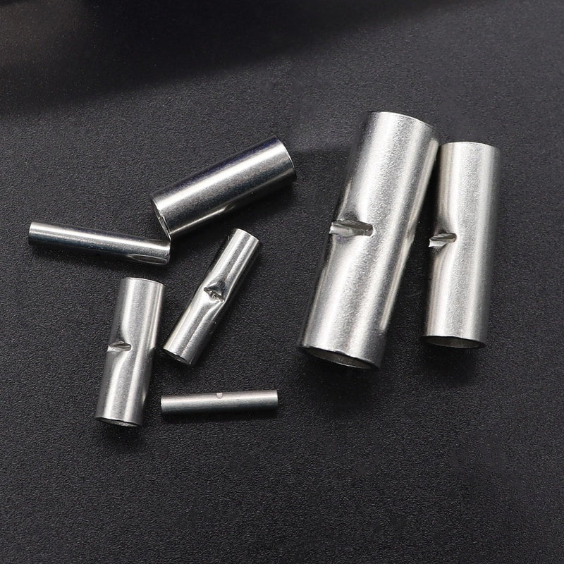 mankk 284PCS Non Insulated Butt Connectors Kit 26-6 Gauge Tinned Red Copper Butt Connector Uninsulated Butt Connector Wire Crimp Connector for Electrical Appliances Cars Boats etc