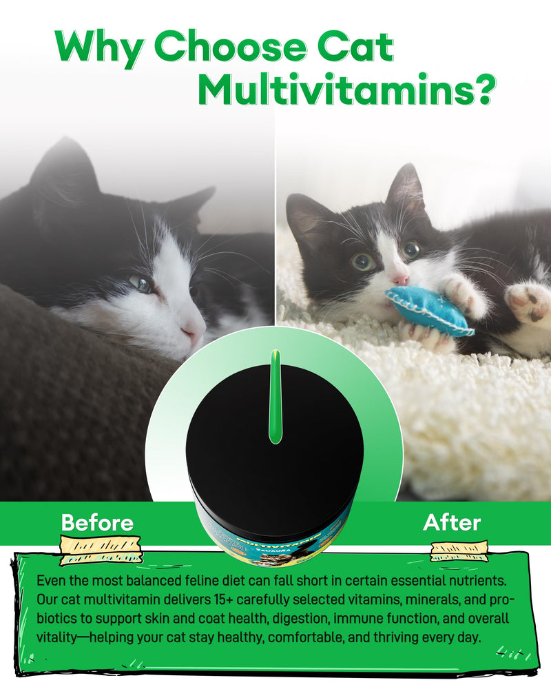 Cat Multivitamin Treats with Taurine – 500 Crunchy & Creamy Cat Vitamin Chews for Immune, Joint, Digestion, Skin & Coat Support – Daily Healthy Supplement for Cats of All Ages Cat Multivitamin (500 Chews)