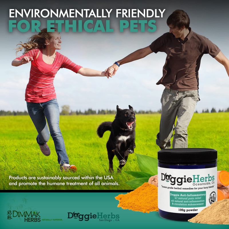 Anti-Inflammatory for Dogs w Turmeric (Curcumin) | Human Grade Dog Pain Relief, Arthritis Supplement – 100g by Doggie Herbs - PawsPlanet Australia