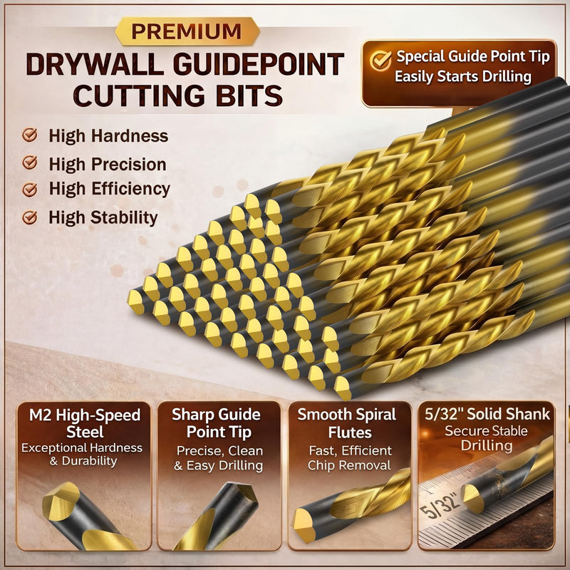 Tondiamo 50 Pcs 5/32 Drywall Router Bits Drywall Guidepoint Cutting Bits M2 High Speed Steel Spiral Cutout Tool for Use with Spiral Saw 5/32"