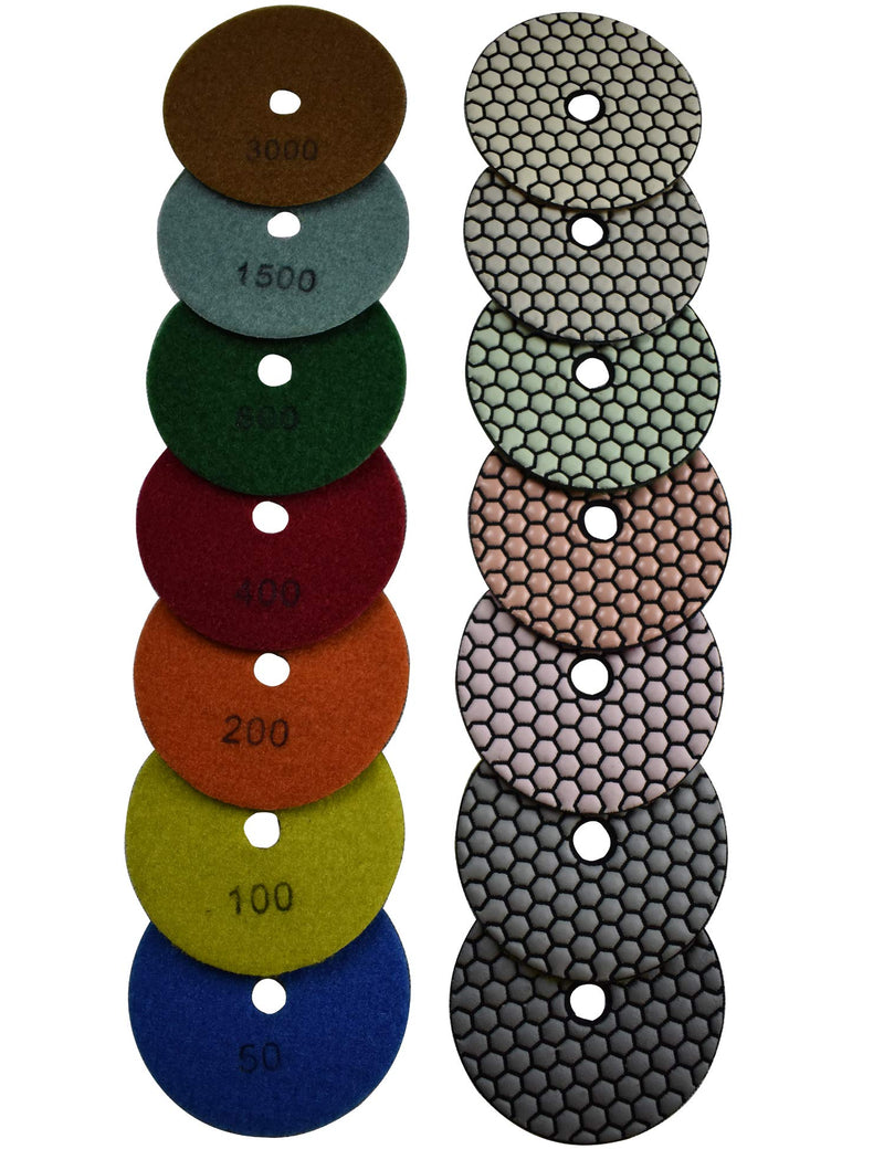 7 Pieces of 4 inch Premium Grade Dry Diamond Polishing Pads for Marble Granite Concrete Countertop Glass Engineered Stone
