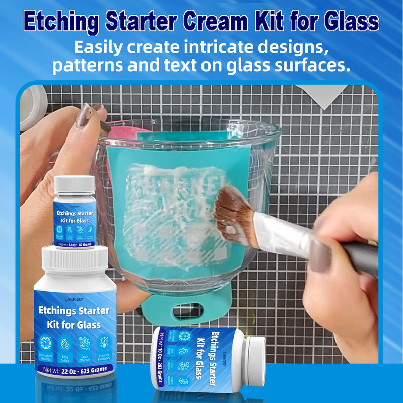 2.8oz Glass Etching Kit, High Adhesion Etching Starter Kit, Professional Glass Etching Kit for Wine Glasses, Mugs, Jars, Mirrors, Easily Create Matte Glass Designs, Durable & Long-Lasting Results 2.8oz