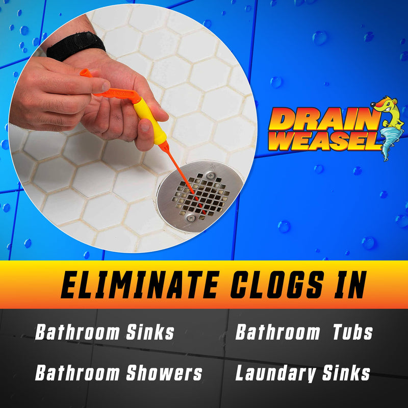 FlexiSnake Pro Drain Weasel Sink Snake Cleaner with New Molded Tip - 18″ - Drain Snake Clog Remover Tool with Rotating Handle & 5 Wand Refills - Easy to Use on Drains & Grates - Made in USA - 5-Pack 5 pk
