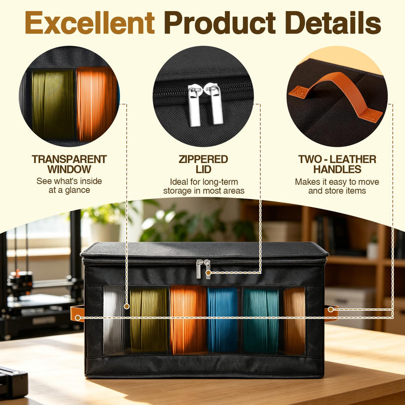 4 Pack Foldable Filament Storage Box, 3D Printer Filament Containers with Transparent Window, Desiccants & Labels, Holds 24 Rolls, Water-Resistant Organizer for Home Office Workshop Studio 4