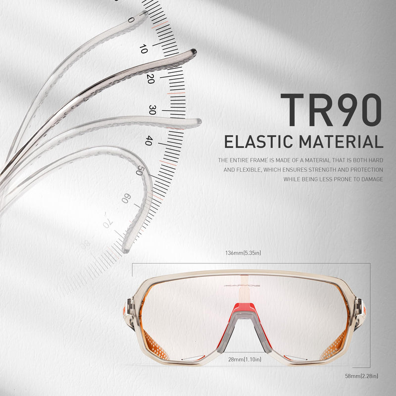 KAPVOE Photochromic Cycling Glasses for Men Women Mountain Bike Sunglasses Sports Goggles UV Protection K63 Red Brown