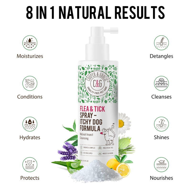 Itchy Dog Flea and Tick Spray – Plant Based Flea and Tick Care for Dogs – Soothes Itchy Skin – Gentle Daily Use Formula – By C&G Pets