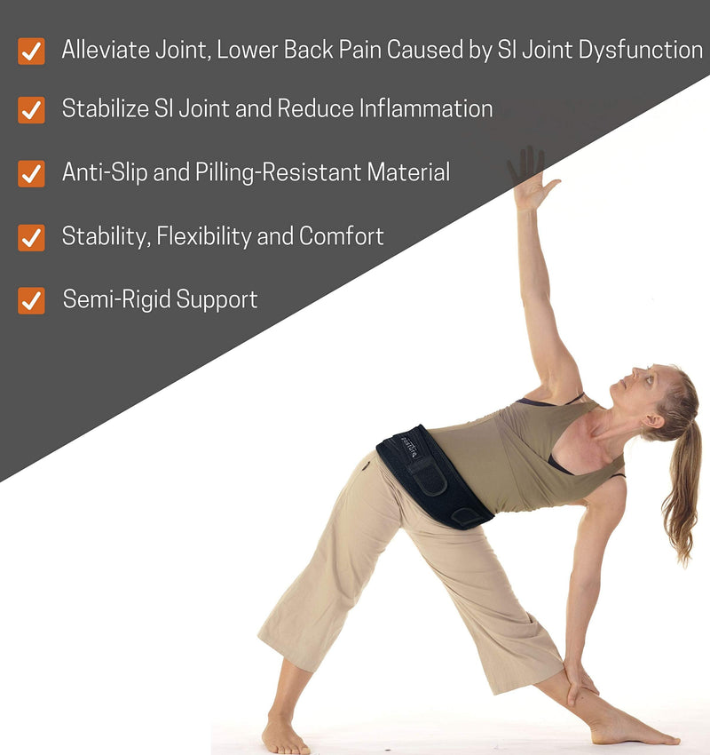 Sacroiliac Hip Belt for Women and Men That Alleviates Sciatic, Pelvic, Lower Back, Leg and Sacral Nerve Pain Caused by Si Joint Dysfunction| Trochanter Brace (Regular, Black) Regular (Hip Size 32"- 45")