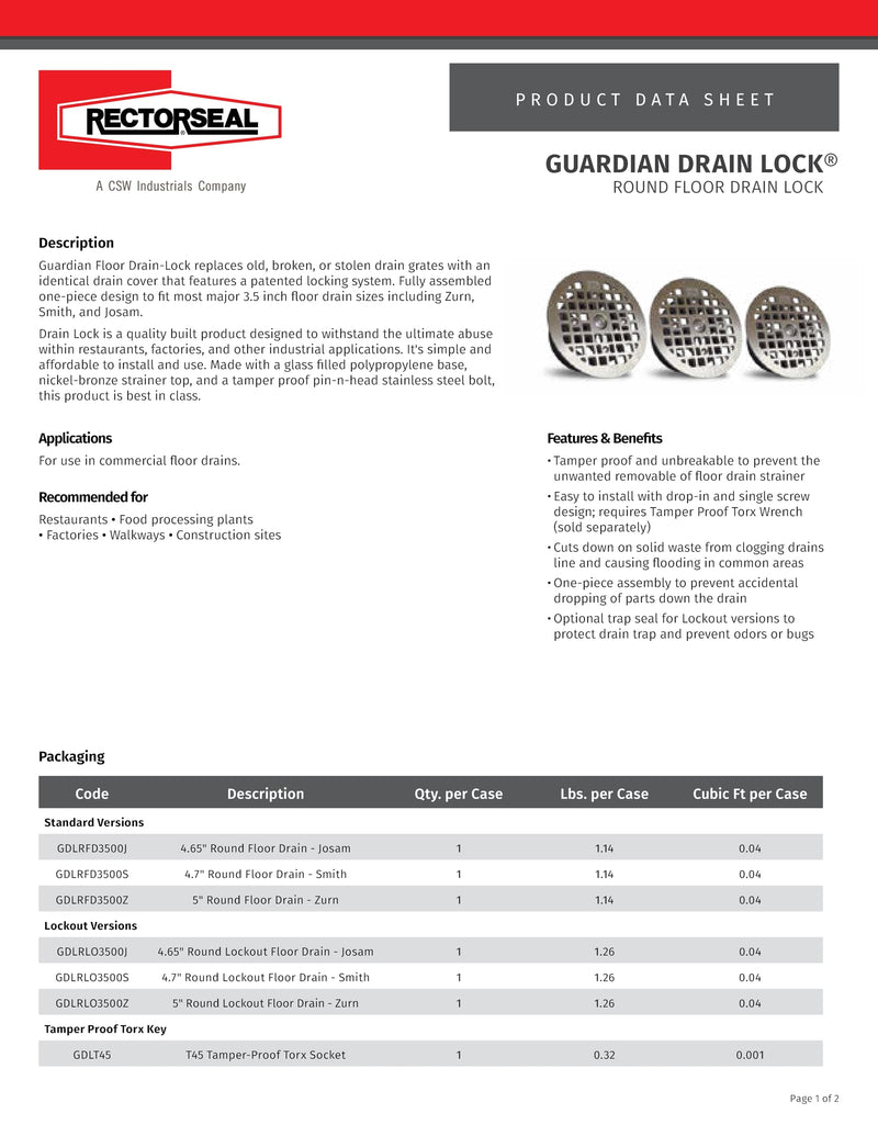 RectorSeal Guardian Drain Lock GDLRFD3500J Round Floor Drain Replacement Lock, 3.5 Inch Josam 4.65 Inch Round