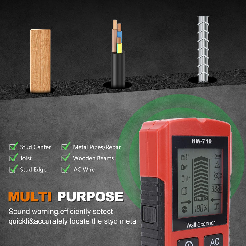 Stud Finder Wall Scanner Electronic Drywall Stud Detector, High Precise 7 in 1 Wood Metal Cable Locator with LCD Display for Construction Site, Stud Detector Beam Finder