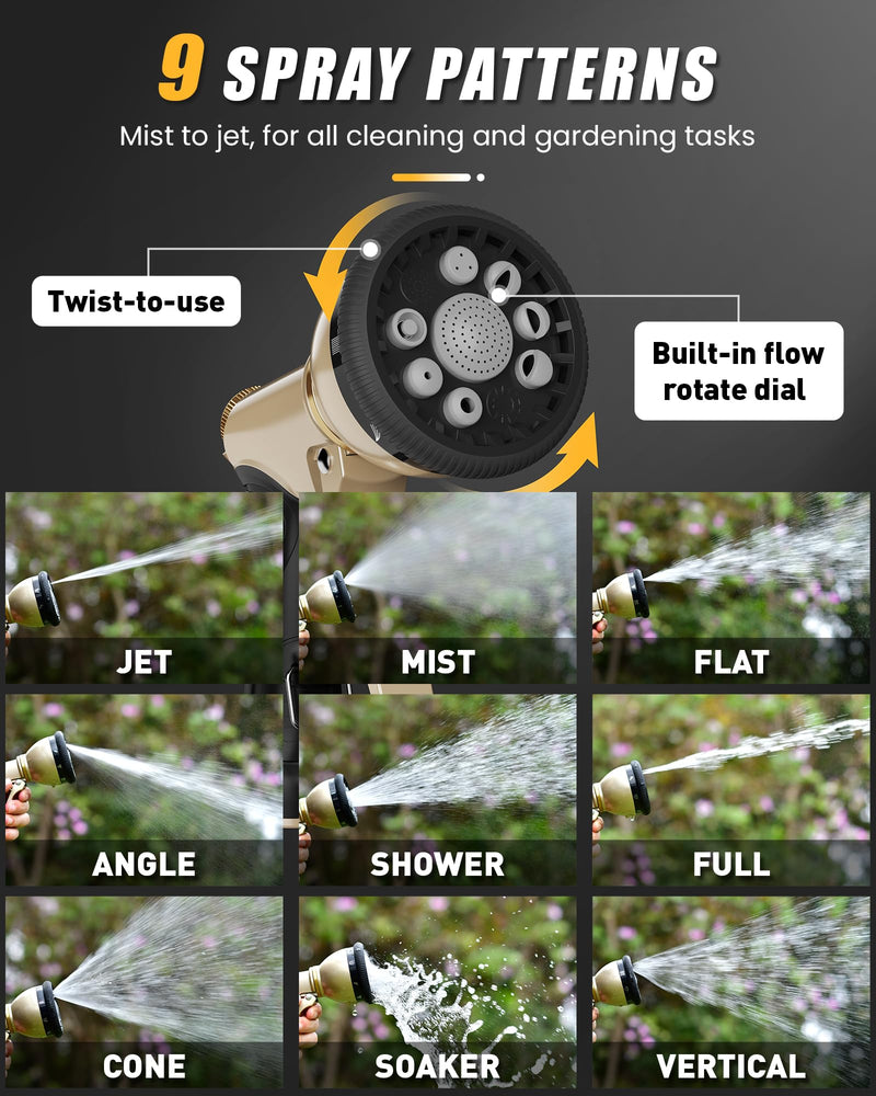 RAINPOINT Garden Hose Nozzle, 9 Spray Patterns Hose Sprayer Nozzle, Heavy Duty Metal Water Hose Nozzle, Adjustable Hand Sprayer, Watering Plants and Lawn, Pet Showering, Gray with connector