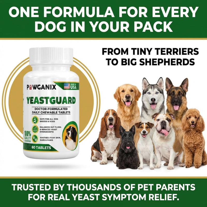 YeastGuard – Dog Yeast Infection Treatment & Probiotics (60 Chews) | Itchy Skin, Ear, Paw & Allergy Relief | 2B CFU + Caprylic Acid | Vet-Approved, Made in USA