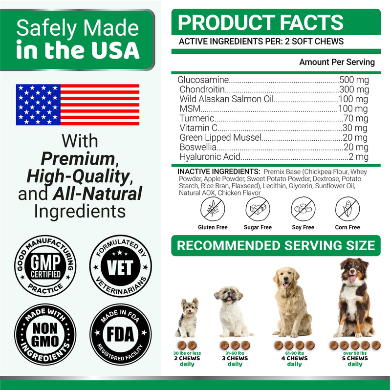 Glucosamine for Dogs - 240 Chews - Hip and Joint Supplement for Dogs - Advanced Glucosamine Chondroitin Treats with MSM - Joint Pain Relief - Large & Small Breed - Mobility Support - Made in USA Glucosamine Chews