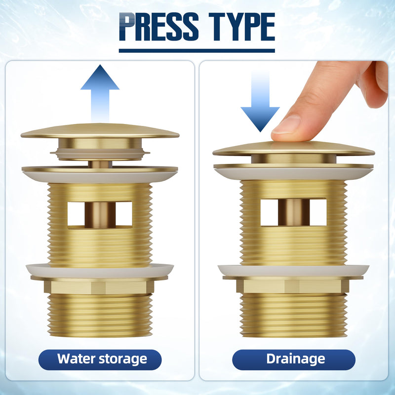 Brass Freestanding Tub Drain, Pop Up Freestanding Tub Drain Plug, Fits Most Freestanding Tub Drain Kits (Brushed Gold) Brushed Gold