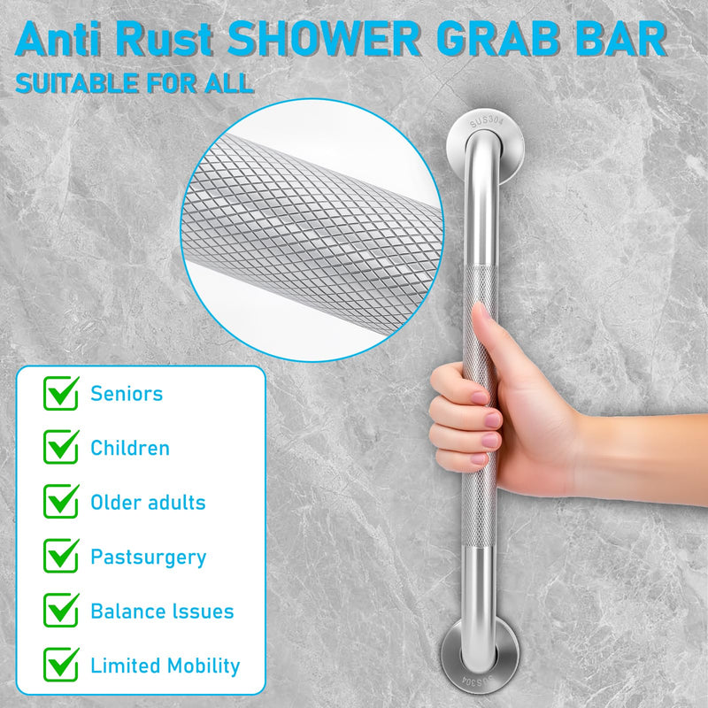 2-Pack, Shower Grab Bars & Bathtub Safety Handles - 304 Stainless Steel Textured Non-Slip Assist Rails for Anti-Fall Support in Tub, Shower, and Toilet Areas, 12 Inch