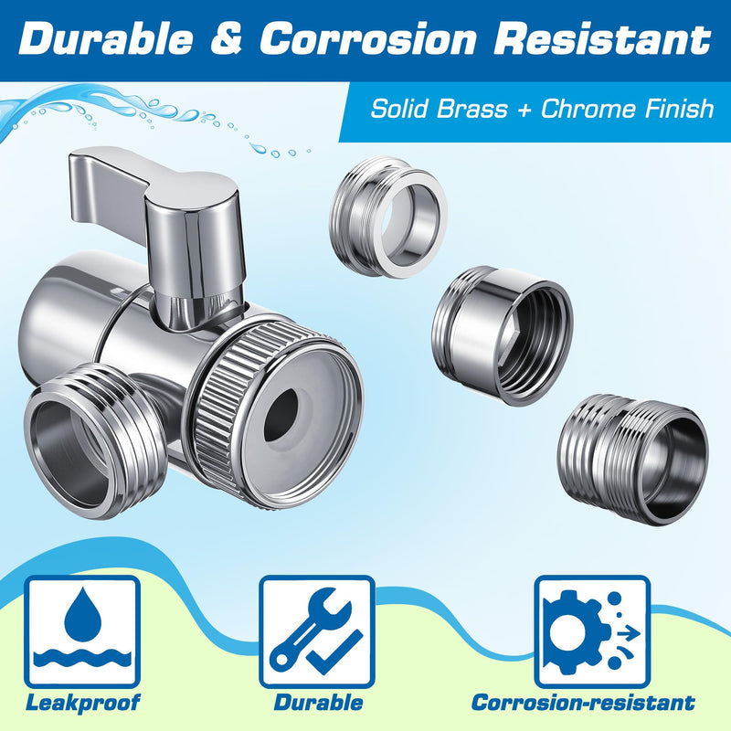Dreyoo 3 Set Faucet Diverter Valve with Aerator include 55/64'', 15/16'', G1/2'' Hose Adapter, Each of Three, 3 Way Diverter Valve For Handheld, Garden Sink Faucet Splitter for Bathroom