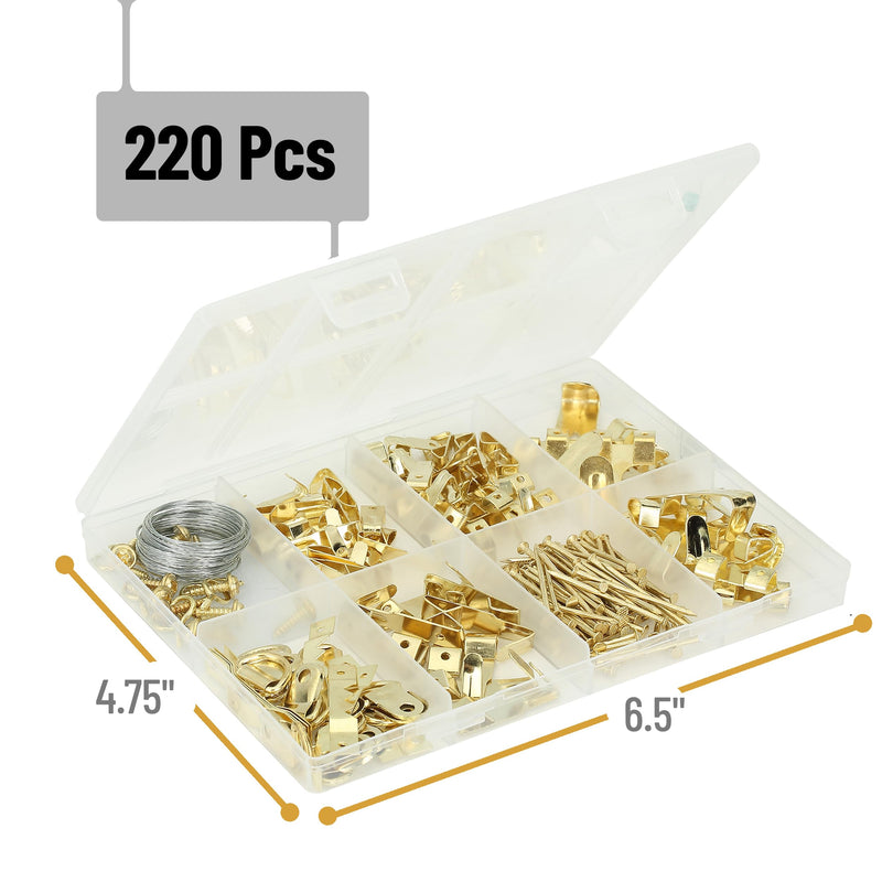Mr. Pen- Picture Hanging Kit, 220pc, Picture Hangers, Nails for Hanging Pictures, Wall Hangers, Picture Hanging, Picture Hanging Hooks, Frame Hanging Hardware, Picture Hooks, Wall Hanging Kit 220 Pack Gold