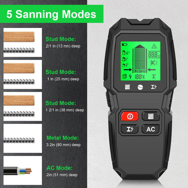 5-in-1 Stud Finder Wall Scanner with LCD Display | Electric Wire Finder, Wood and Metal Detector | High Accuracy Sensor for Cable, Stud Detection (Black)