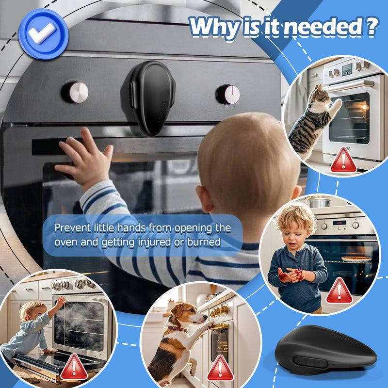 Oven Lock Child Safety (4 Pack), Kitchen Safety Oven Door Lock for Babies & Kids, Stove Child Proof, Childproof Oven Locks for Toddlers, Easy to Install, Upgrade Heat-Resistant Material (Black)