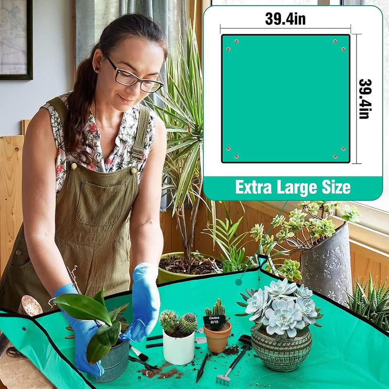 20 pcs Succulent Tool Set - 39.4" Indoor Plant Repotting Mat and 19 Pcs Mini Succulent Hand Tools, Garden Flower Plants Transplanting Supplies for Christmas Holiday Gardening Gifts Outdoor, Green